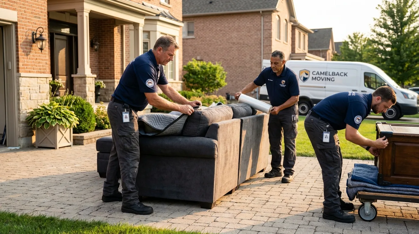 Large estate moving crew wrapping furniture in Waconia, MN
