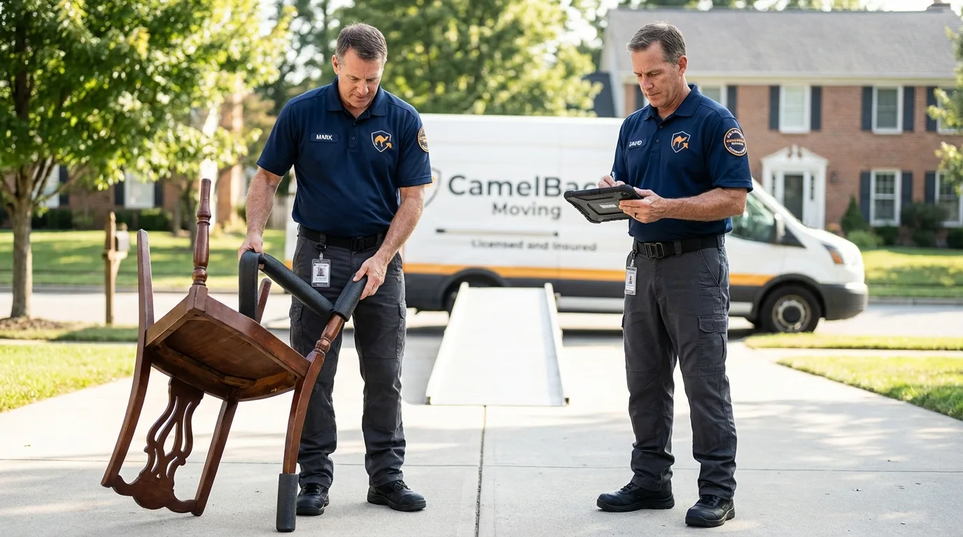 Movers inspecting furniture for damage prevention before loading in Waconia, MN