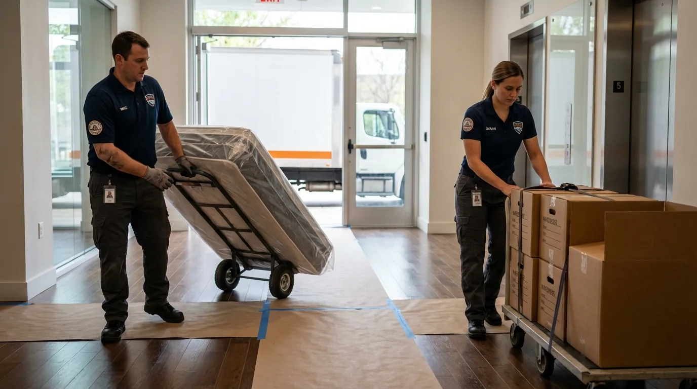 Professional apartment movers loading elevator in Waconia, MN