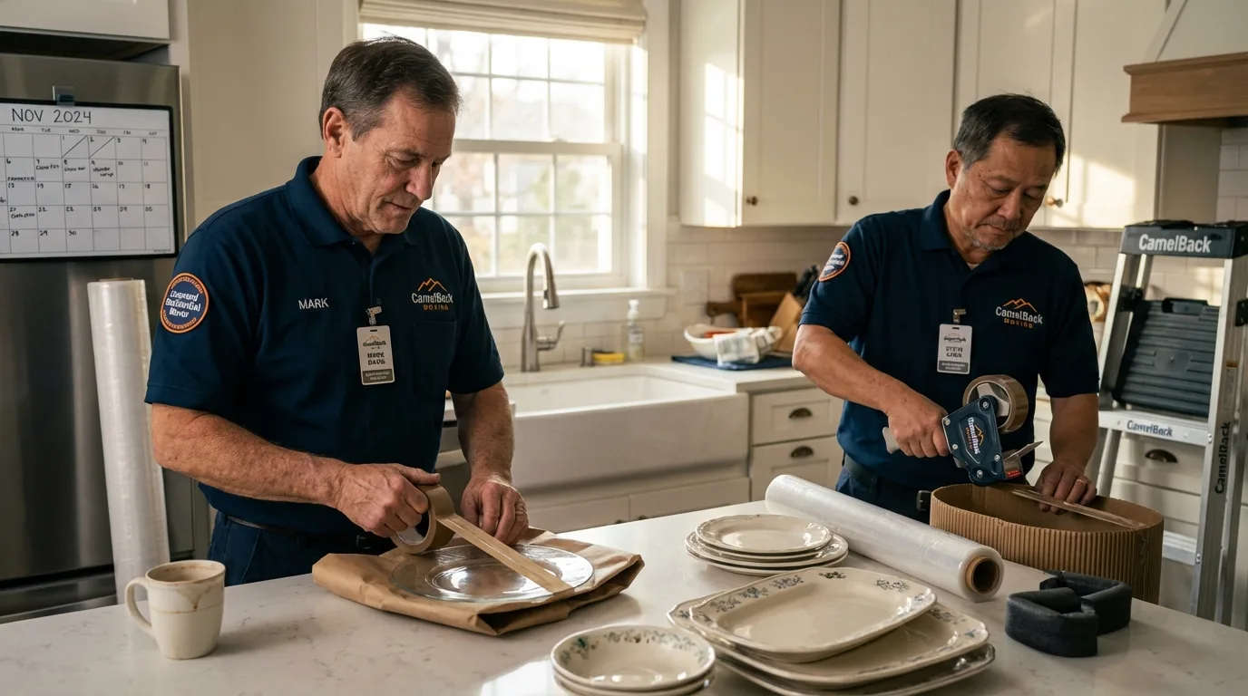 Professional crew packing kitchen dishware in Waconia, MN